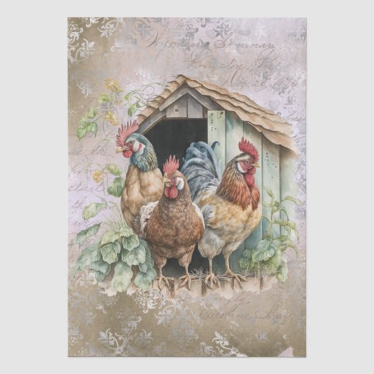 Lenteboerderij Hen Kippen Aquarel Tissuepapier (Voorkant)