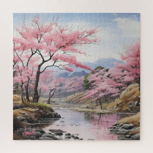 Lentebomen Rivier Landschap Legpuzzel (Verticaal)
