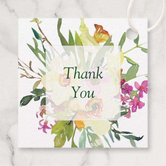 Lentebos bruidsboeket met narcissen bedankjes labels (Achterkant)