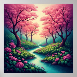 Lentebos met roze bloesems 🌸 poster