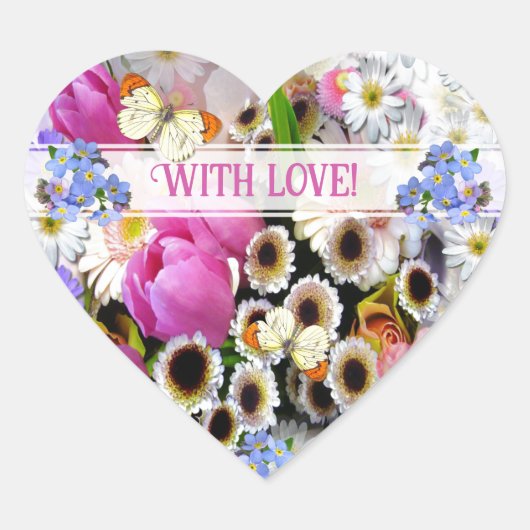 Lentebouquet met liefdeshartsticker hart sticker (Voorkant)