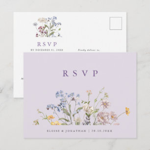 Lentebruid RSVP met lavendel wilde bloemenweide Briefkaart