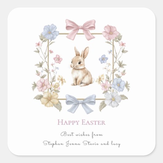 Lentebunny bloemenkrans Pasen sticker (Voorkant)