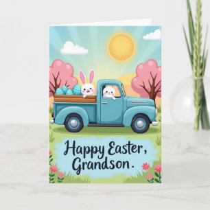 Lentebunnyvrienden in een oude vrachtwagen kaart