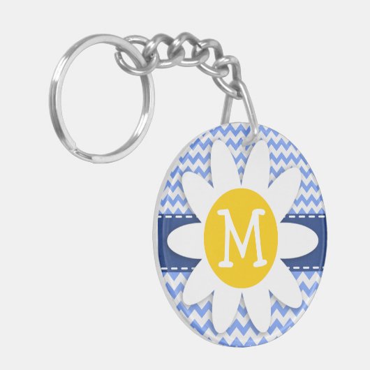 lentedagen; Blue Chevron Pattern Sleutelhanger (Voorkant Links)