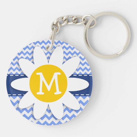 lentedagen; Blue Chevron Pattern Sleutelhanger (Achterkant)