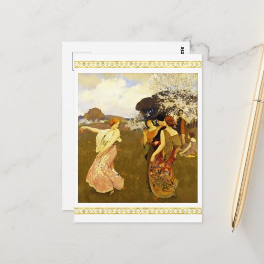 lentedans, Arthur F. Mathews Briefkaart (Voorkant / Achterkant in situ)