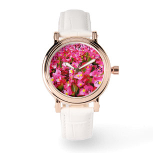 Lentedruppel: Roze Begonia Bloemen, Horloge