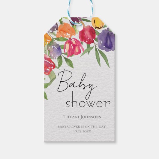 Lentefeest Tulpen Baby Shower Cadeaulabel (Voorkant)