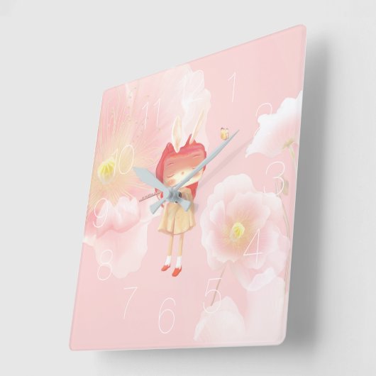 Lentefluit: Konijntje speelt muziek in roze gar Vierkante Klok (Hoek)