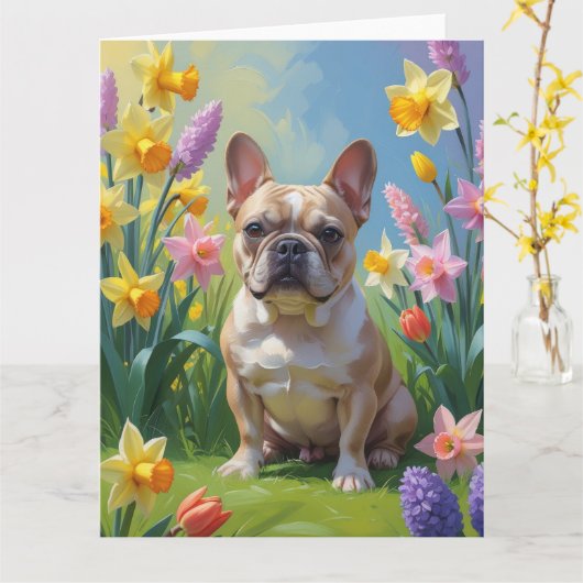 Lenteframe met Franse Bulldog en Bloemen Schilderi Kaart (Gele Bloem)
