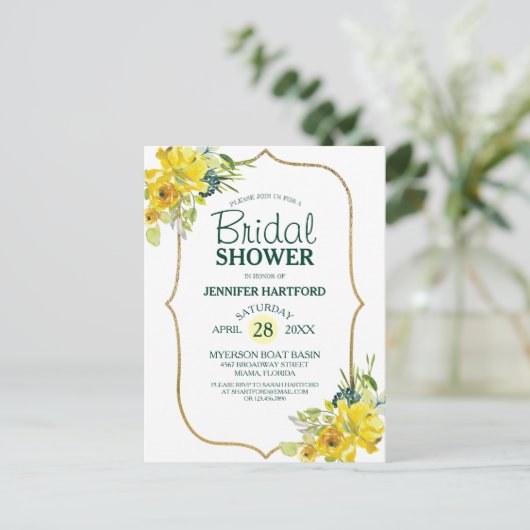 Lentegele bloemige bruiloftsdouche briefkaart (Staand voorkant)