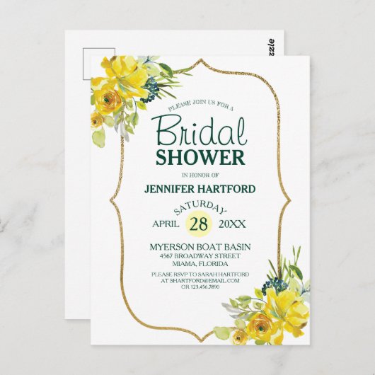 Lentegele bloemige bruiloftsdouche briefkaart (Voorkant / Achterkant)