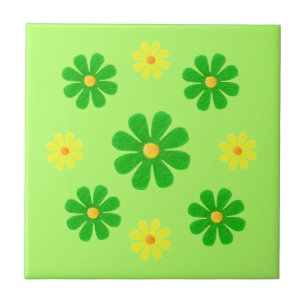 Lentegroen en gele bloemen voor keuken tegeltje