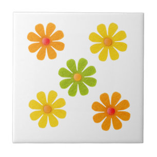 Lentegroen, gele, oranje bloemen voor keuken tegeltje