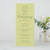 Lentegroen Monogram Huwelijksprogramma Kaart (Staand voorkant)