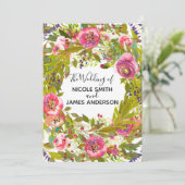 Lentegroen Roze Bloemen Bruiloft Kaart (Staand voorkant)
