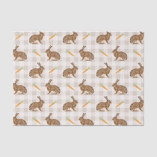 Lentehaas en wortelen Beige Gingham Pasen Tissuepapier