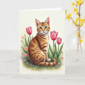 Lentekaart met gemberkat kaart (Gele Bloem)