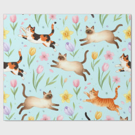 Lentekattenparade – Springende Katten & Bloesems Cadeaupapier