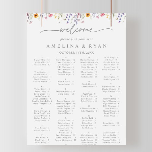 Lentekleur Bloemen Alfabetische Zitplaatskaart Poster