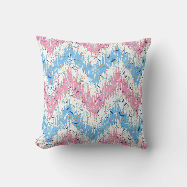 Lentekleuren Botanische laffie Chevron Ikat Patter Kussen (Voorkant)