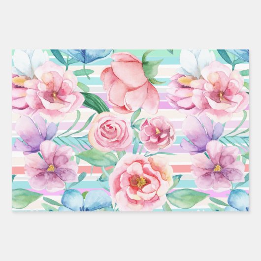 Lentekleuren in strepen inpakpapier vel (Voorkant 3)