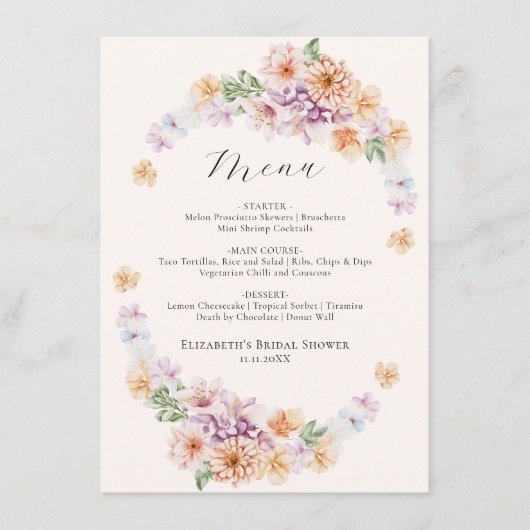 Lentekleurige bloemen Romantische Vrijgezellenfees Menu (Voorkant)