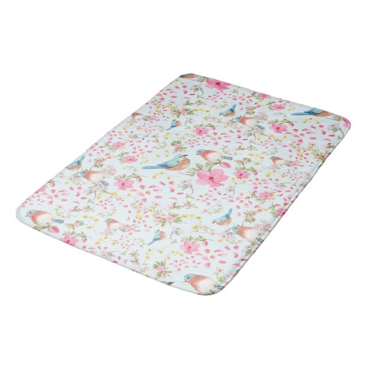 Lentekleurige vogels en bloemen badmat (Gekanteld)