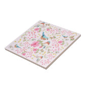 Lentekleurige vogels en bloemen    tegeltje (Zijkant)
