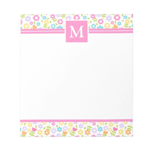 Lentekleurrijke bloemen monogram notitieblok (Voorkant)