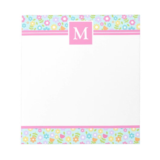 Lentekleurrijke bloemen monogram notitieblok (Voorkant)