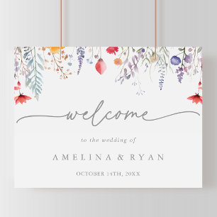 Lentekleurrijke wilde bloemen bruiloft welkom bord poster
