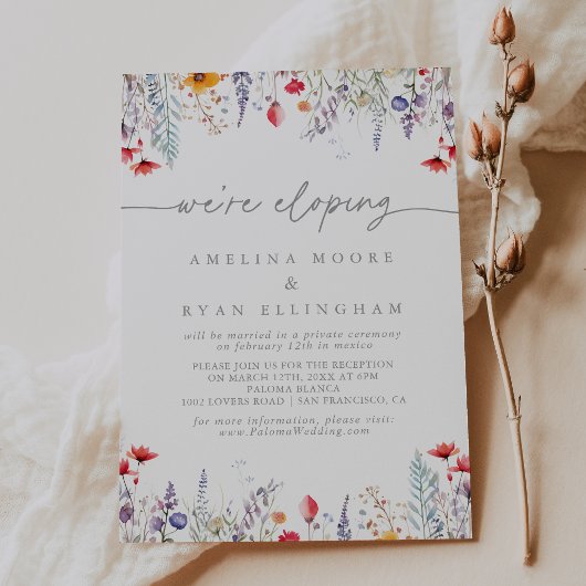 Lentekleurrijke Wilde Bloemen Elopement Ontvangst Kaart