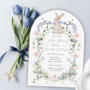 Lenteknol Konijn Wilde Bloemen Lint Baby Shower Kaart