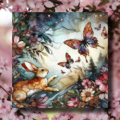 Lentekonijn en vlinders Glas in lood Pasen Feestdagenkaart