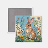 Lentekonijn met wilde bloemen magneet (Voorkant / Achterkant)