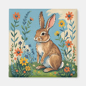Lentekonijn met wilde bloemen magneet (Voorkant)