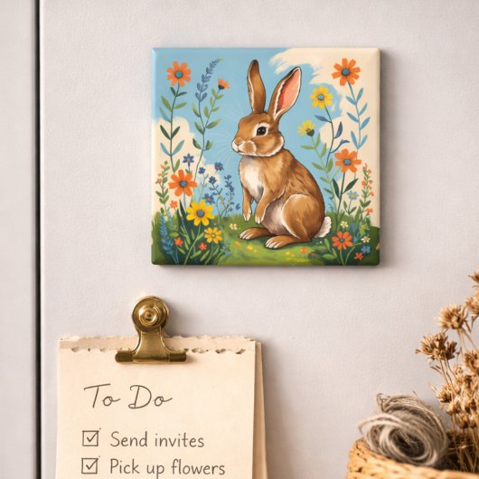 Lentekonijn met wilde bloemen magneet