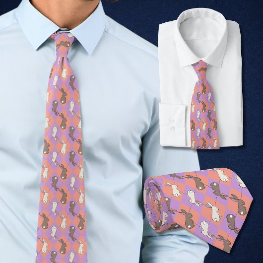 Lentekonijn Roze en Paarse Pastel Argyle  Stropdas
