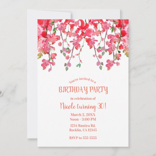 Lentekoraal Orchidee Takken Bloemige Verjaardagsfe Kaart (Voorkant)