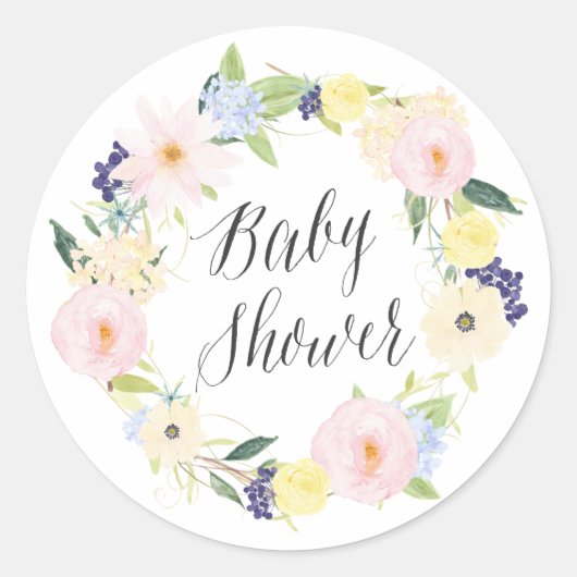 Lentekrans Baby Shower Stempel met Pastelkleuren Ronde Sticker (Voorkant)