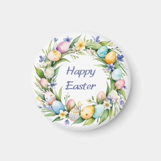 lentekrans bloeit eitjes Happy Easter Magneet (Voorkant)