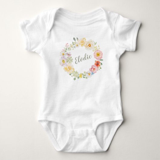 Lentekrans met waterverf bloemen Boho gepersonalis Romper (Voorkant)