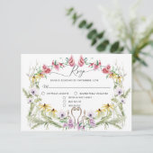Lentekrans met wilde bloemen Moderne bloemtypograf RSVP Kaartje (Staand voorkant)