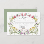 Lentekrans met wilde bloemen Moderne bloemtypograf RSVP Kaartje (Voorkant / Achterkant)