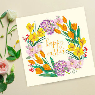 Lentekrans met wilde bloemen Zalig Pasen bloemstuk Kaart
