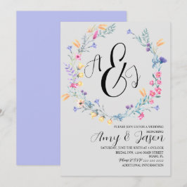 Lentekrans van wilde bloemen pastel paars grijs kaart