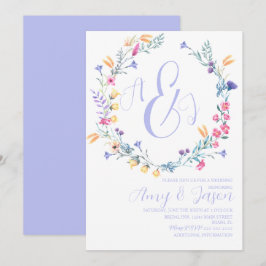 Lentekrans van wilde bloemen pastel paarse bruilof kaart