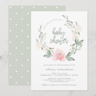 lentekrans Waterverf Floral Baby shower Kaart